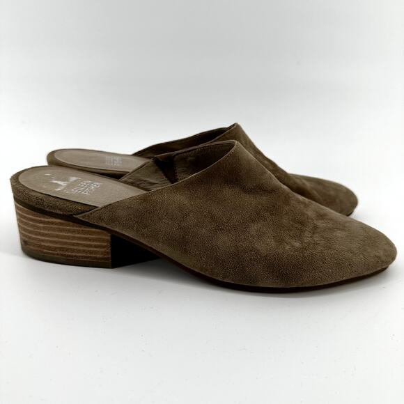 Eileen Fisher Suede Pointed Toe Mule Slip On Open Back Block Heel Tan 9 - Picture 2 of 7
